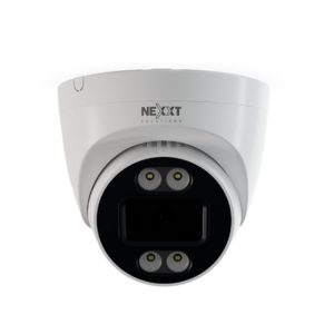 White dome security camera with four LED lights around the lens, branded Nexxt Solutions.