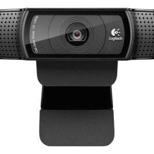 Logitech HD webcam with a fold-out monitor clip for video calls.
