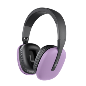 HyperX over-ear headphones with lavender ear cups and a black headband, wireless design.
