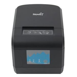 Nova-brand compact desktop receipt printer with top paper slot and front blue control panel